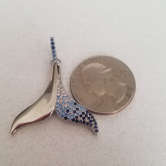 925 Sterling Silver Dolphin Fin Pendant Charm Embellished W/Simulated Gemstones - Picture 5 of 10